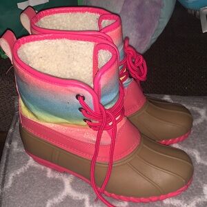 Fabkids Colorful Rainbow Boots with Pink and Brown